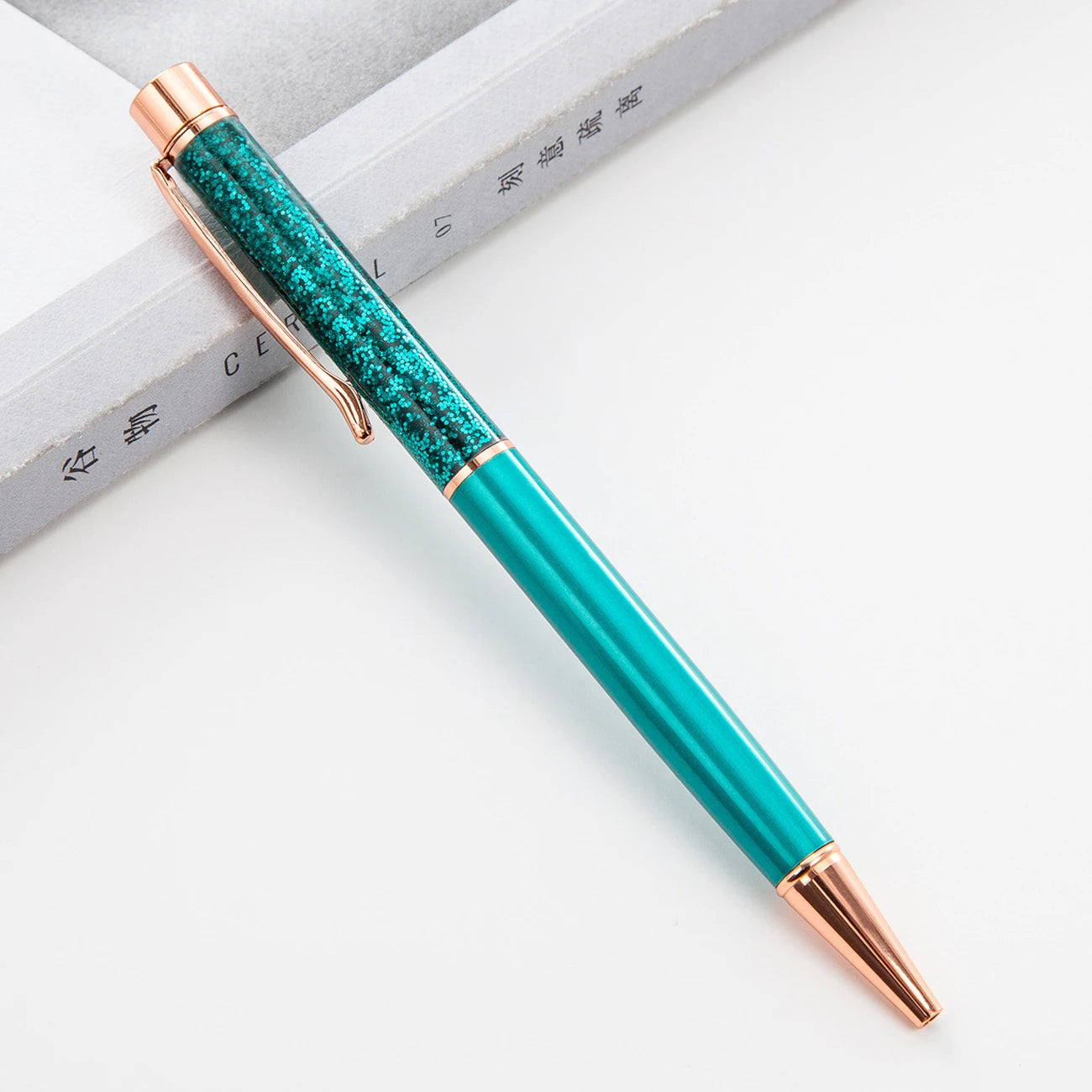 Lytwtw's Ballpoint Pen Oil Metal Office School Supplies Stationery Spinning Rose Gold Gift Cute Clip Glitter
