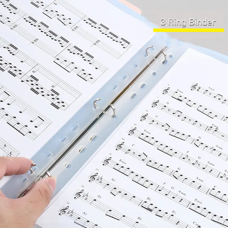 Piano Music Binder A4 3-Rings Sheet Music Folder Transparent Sleeves Music Scores A4 Folder With Rings