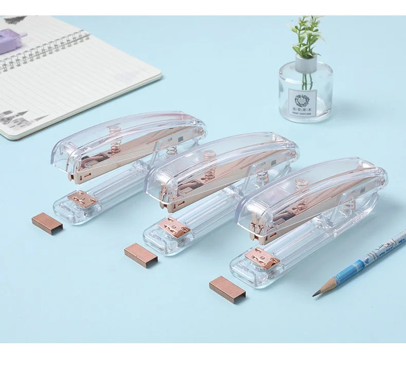 Acrylic Transparent Stapler Rose Gold Color Crystal INS Design 24/6 Staples Stationery Office Binding School Supplies A6331