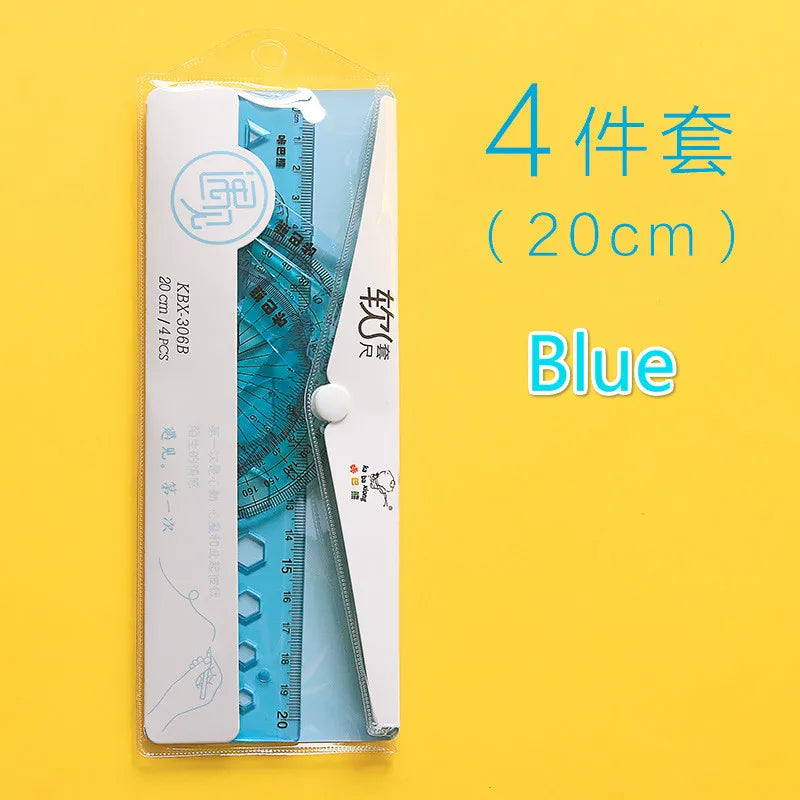 4pcs /set Soft Bendable Straight Ruler 15cm 20cm Protractor Triangular Rule Plastic Child Student Stationery Supplies