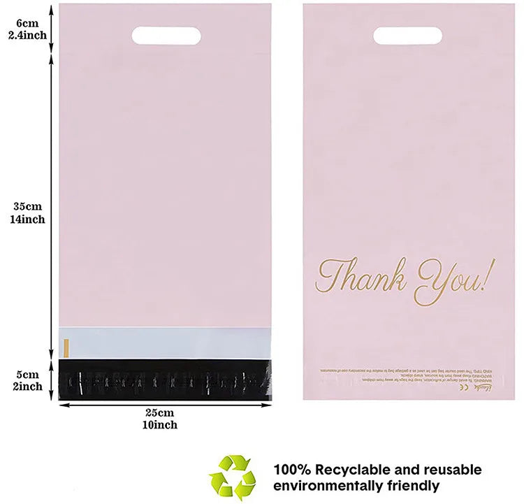 50PCS Thank You Pink Poly Mailer Adhesive Envelopes Bag DIY Logo T-shirt Underwear Dress Leggings Toys Shipping Portable Pouches