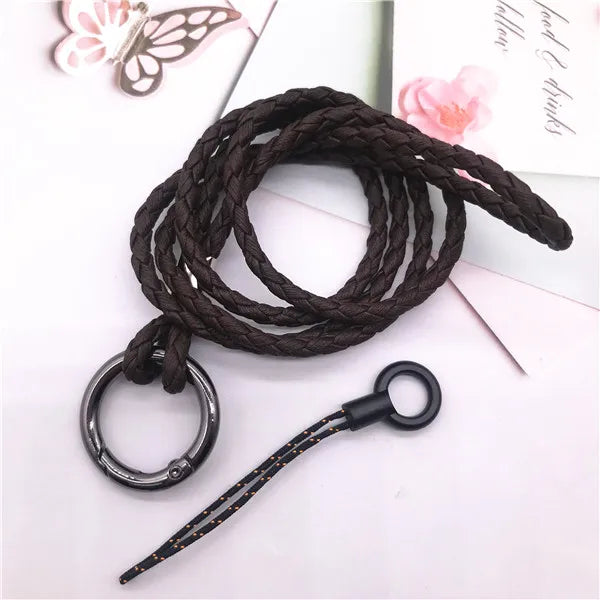 Soft pu weave Neck strap Keychains Pendant Neckline Lanyard Mobile phone Strap Charms Keyring Buckle rope Anti-slip Cord Lanyard