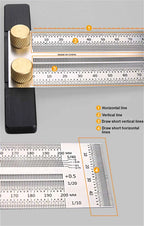 Precision Marking T-Rule, Stainless Steel T Type Hole Ruler Scribing Gauge Marking Measuring Tool Woodwork  200mm/300mm/400mm