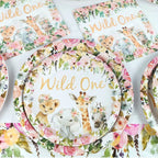 Pink Gold Animal Wild One Birthday Party Tableware Set Forest Decoration One Birthday Jungle Safari Party Supplies