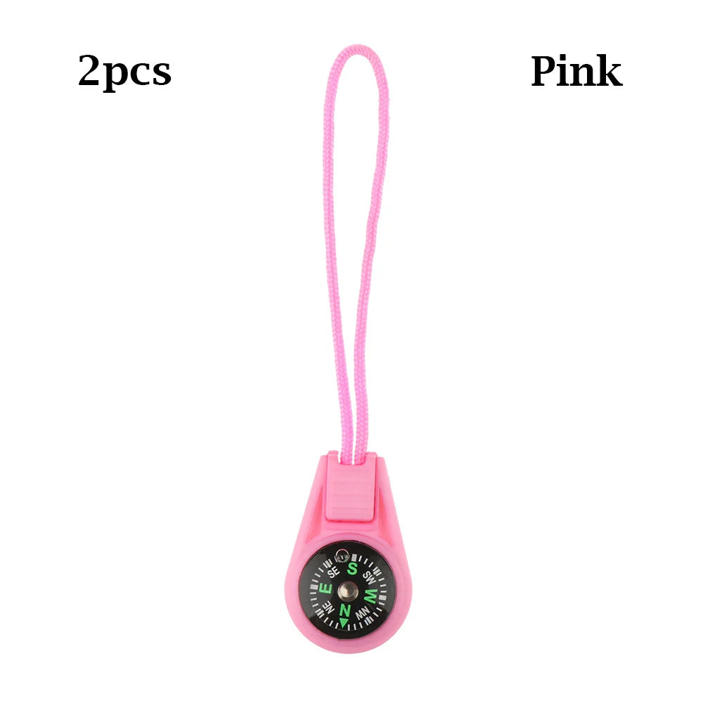 2Pcs EDC Mini Compas with Zipper Tail Rope Paracord Bracelet Gear Survival Keychain Camping Hiking Pocket Compasses Outdoor Tool
