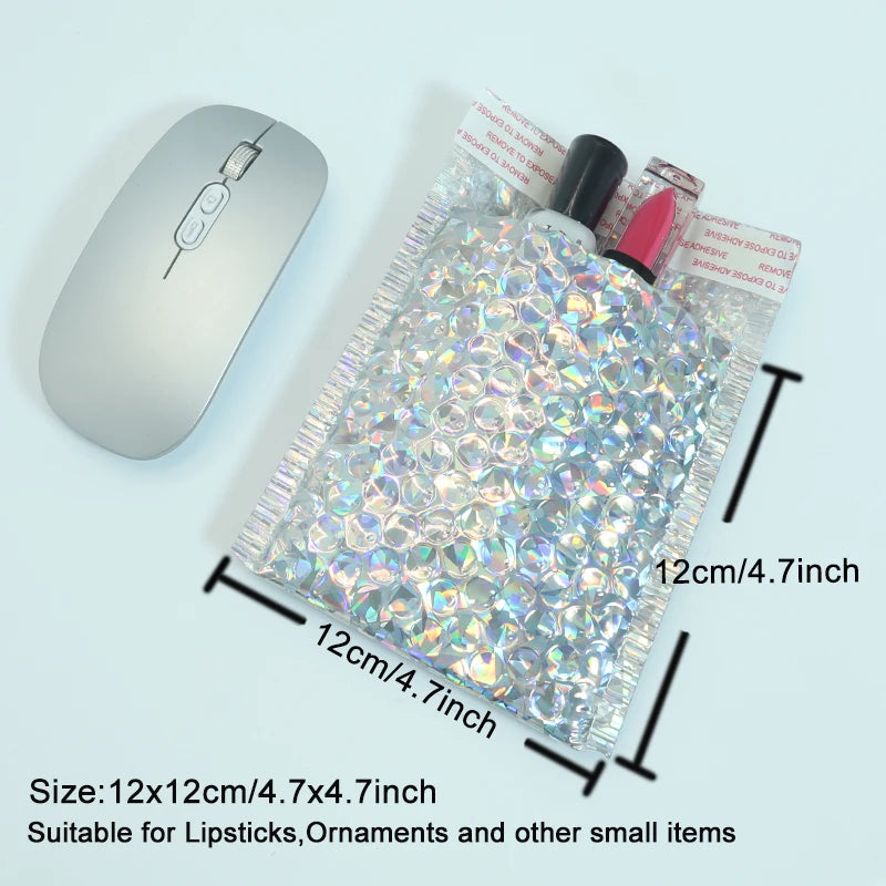 10PCS Holographic Metallic Bubble Mailer Laser Gift Bags Glamour Colorful Foil Bubble Envelopes Padded Shipping Mailing Envelope