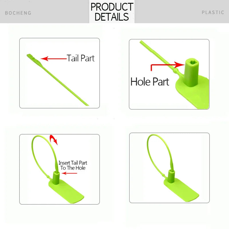 100Pcs Custom Logo Disposable Anti-tamper Plastic Security Seals Hang Tags for Clothing Shoes 200mm 7.8"