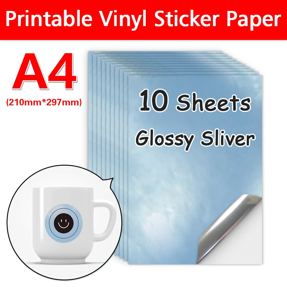 10Sheets Transparent Printable Vinyl Sticker Paper Waterproof A4 Self-Adhesive Copy Paper For Inkjet Printer to DIY Labels Craft