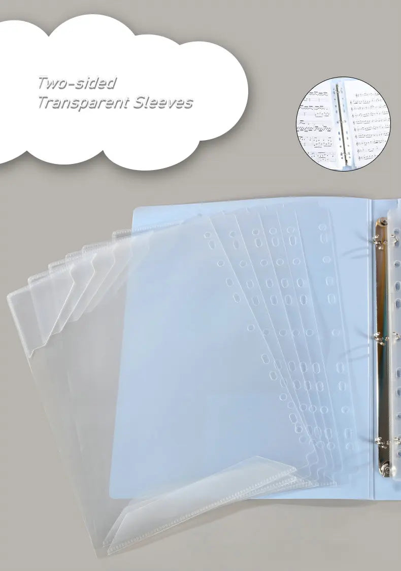 Piano Music Binder A4 3-Rings Sheet Music Folder Transparent Sleeves Music Scores A4 Folder With Rings
