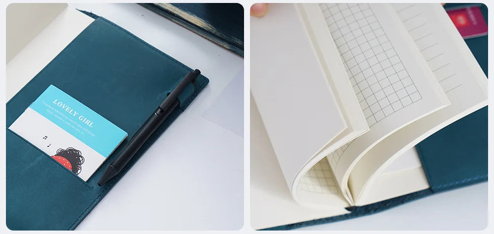 100% Genuine Leather Cover A5A6B6 Sketchbook Planner with Grid Blank Insert Retro Notebooks and Journals Diary Cover Stationery