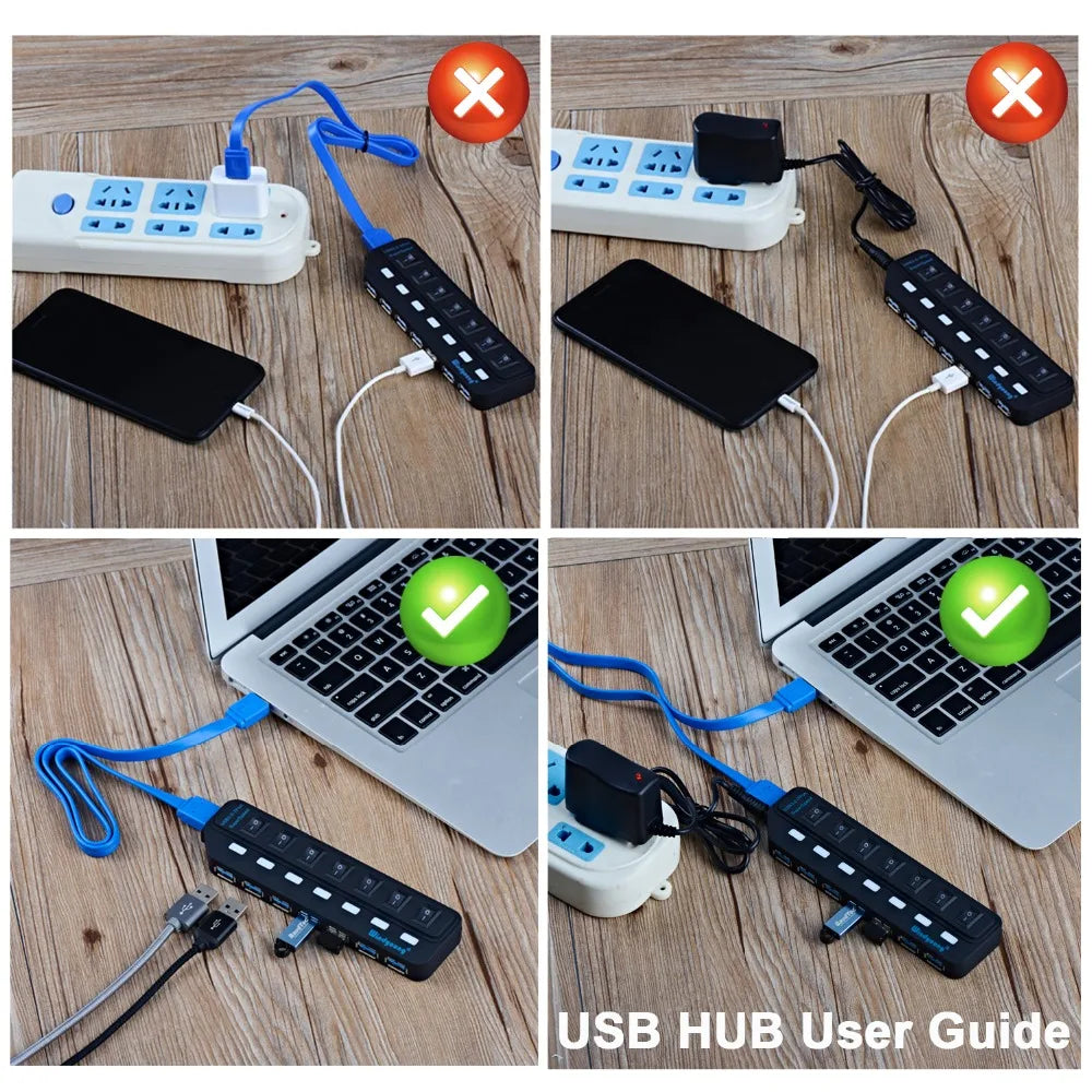 USB 3.0 HUB Multi USB Splitter 4/7 Port Expander High Speed USB 3.0 Hab with Power Adapter USB 3.0 Hub with Switch for Laptop PC