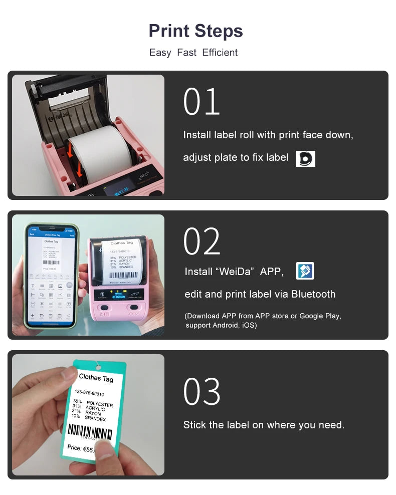 DETONGER DP23S Barcode QR Code Clothes Jewelry Price Tag Printer Android iOS Bluetooth Connection PC Printer