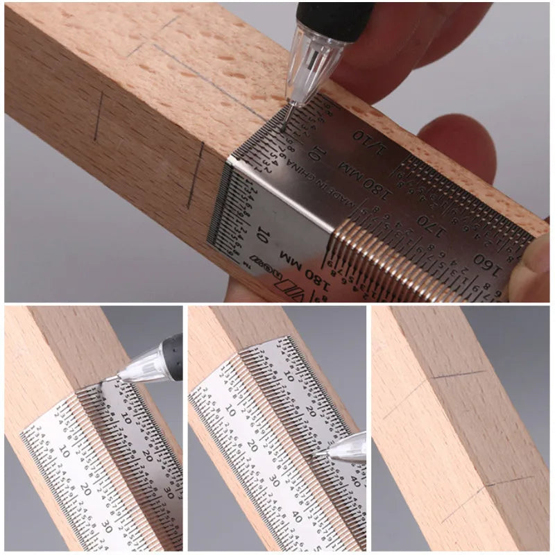 Precision Marking T-Rule, Stainless Steel T Type Hole Ruler Scribing Gauge Marking Measuring Tool Woodwork  200mm/300mm/400mm