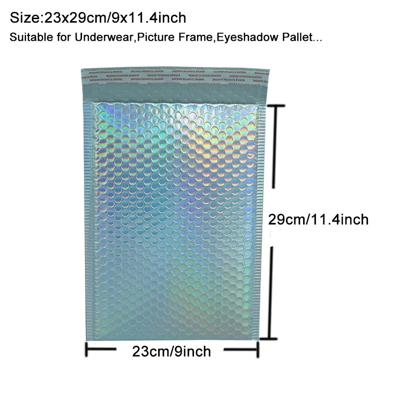 10PCS Holographic Metallic Bubble Mailer Laser Gift Bags Glamour Colorful Foil Bubble Envelopes Padded Shipping Mailing Envelope