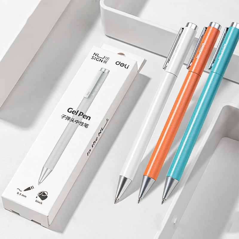 Deli Metal Gel Pen Rollerball Caneta ручка Ballpoint 0.5MM Signing Pens for Office Students Business Stationary Supplies