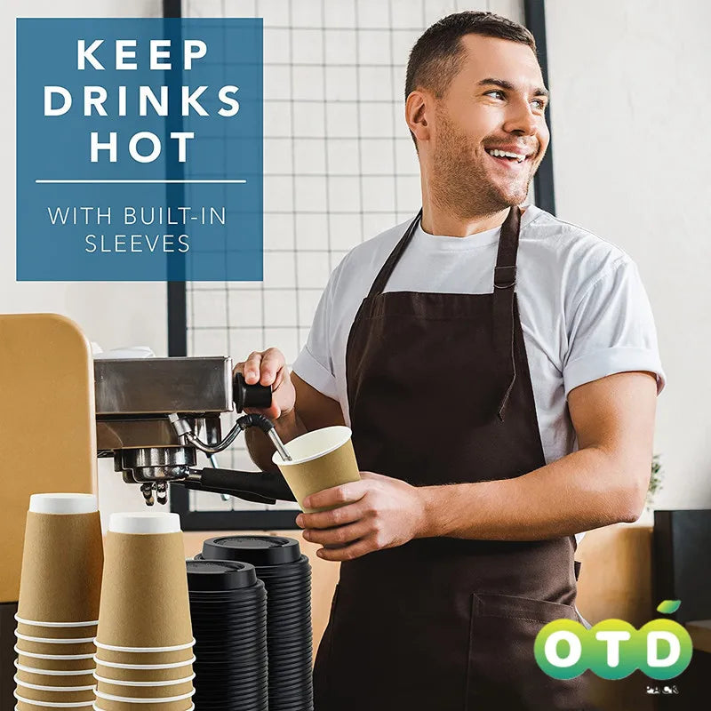 Double-Walled Paper Cup with Lids,Coffee Tea Hot Drinks Disposable Cups To Go Cups