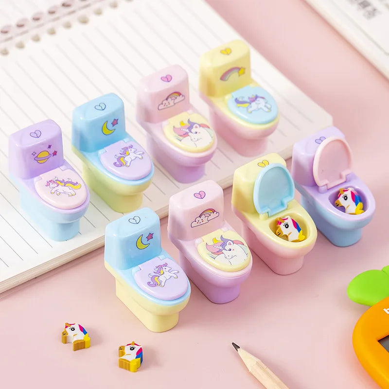 1 Piece Lytwtw's Stationery Pencil Sharpener Creative Toilet Shape Cartoon Unicorn School Supplies Gift Accessories with Eraser