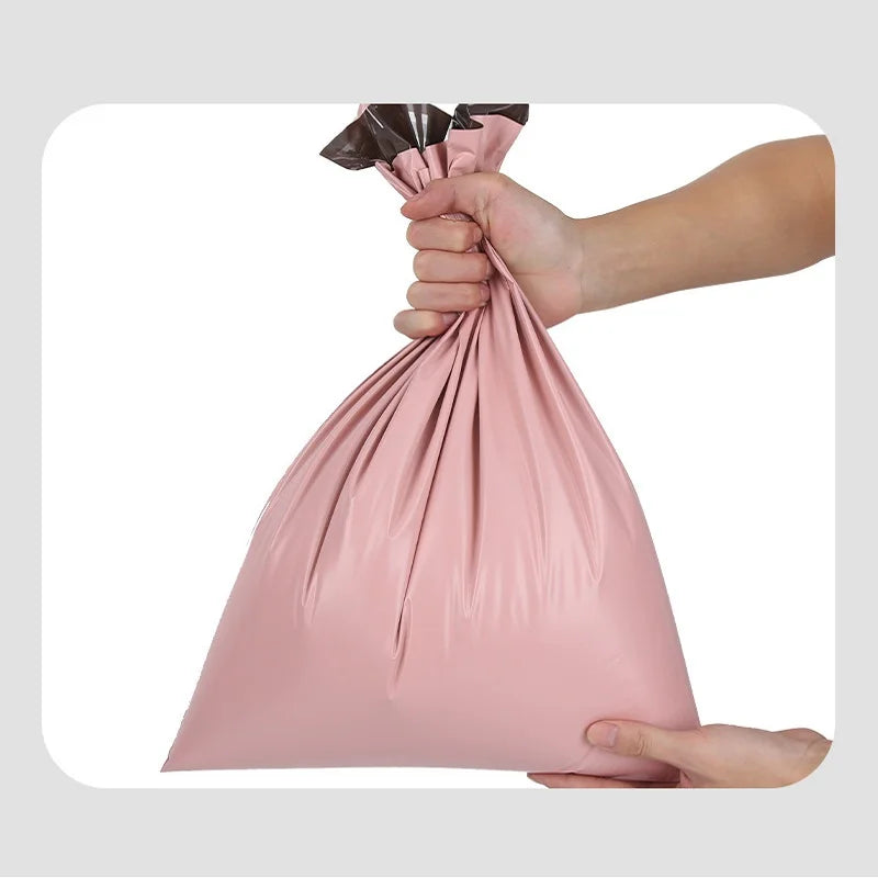100x Custom LOGO Poly Mailing Bag Pink Mailers Envelopes Plastic Postal Bag Shipping Packages with Handle for Clothing Packaging