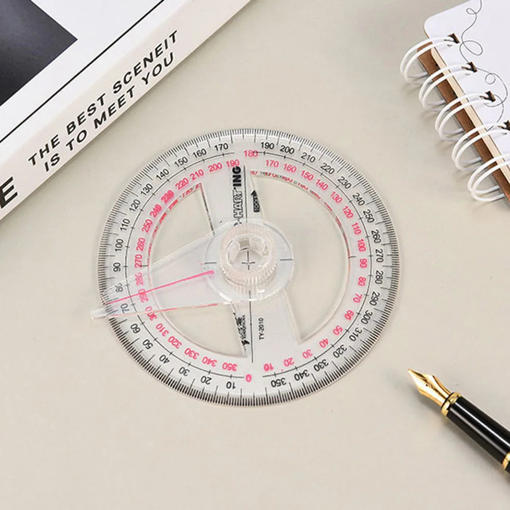 All Circular 10cm Plastic 360 Degree Pointer Protractor Ruler Angle Finder Swing Arm For School Office Supplies