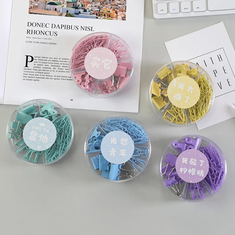 80Pcs/lot Color Binder Clips Set Mint Green Pink blue Multi Paper Clips Kawaii Stationery Office Accessories School Supplies
