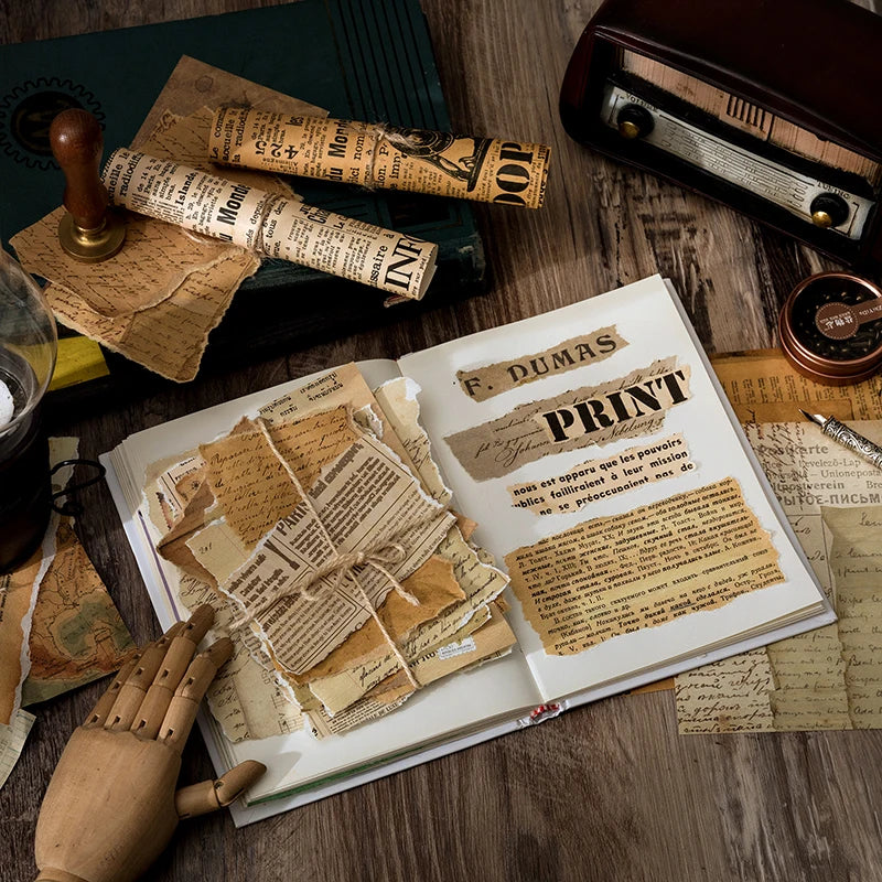 Yoofun 30 sheets Vintage Material Paper for Scrapbooking Journal Diary Collage Junk Background Decoration Retro Stationery
