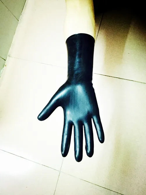 Sexy Black Latex Short Gloves Wrist Length for Women and Men Customize