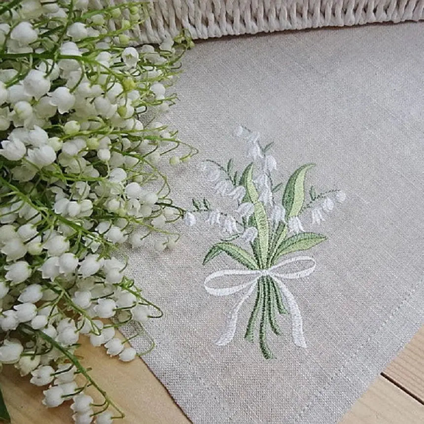 Lily of the Valley, Flower Embroidered Linen Look Napkins, Placemats, Table Mats, Hotel, Airbnb, Restaurant 40x40cm