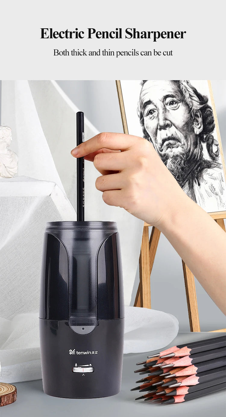 Tenwin 8028 Electric Pencil Sharpener Automatic Mechanical Pencil Sharpener Thick/Fine Nib/Tip Adjustable Student Sketch Drawing