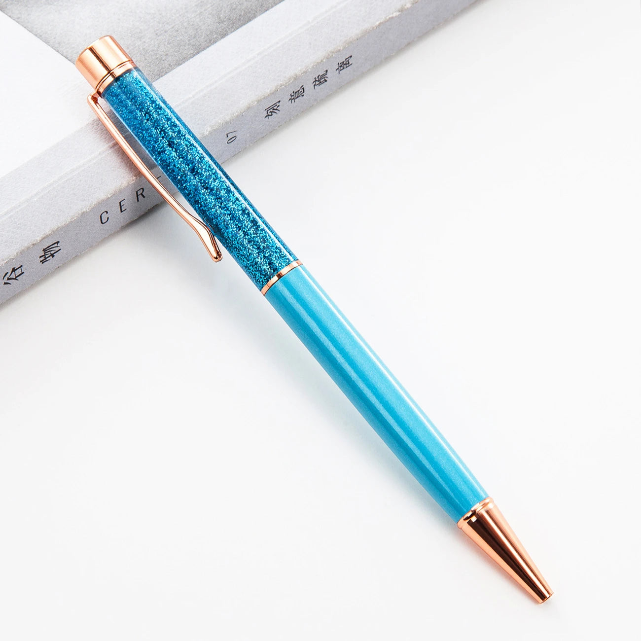 Lytwtw's Ballpoint Pen Oil Metal Office School Supplies Stationery Spinning Rose Gold Gift Cute Clip Glitter