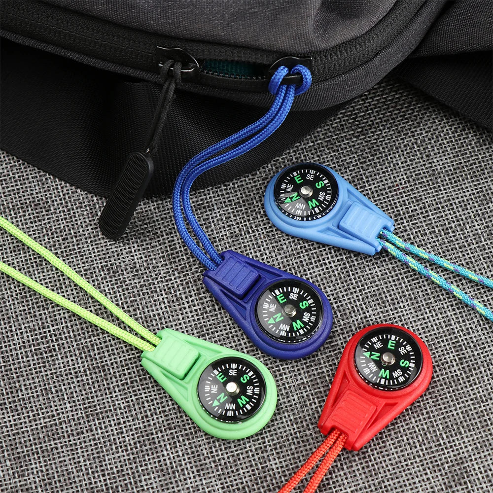 2Pcs EDC Mini Compas with Zipper Tail Rope Paracord Bracelet Gear Survival Keychain Camping Hiking Pocket Compasses Outdoor Tool
