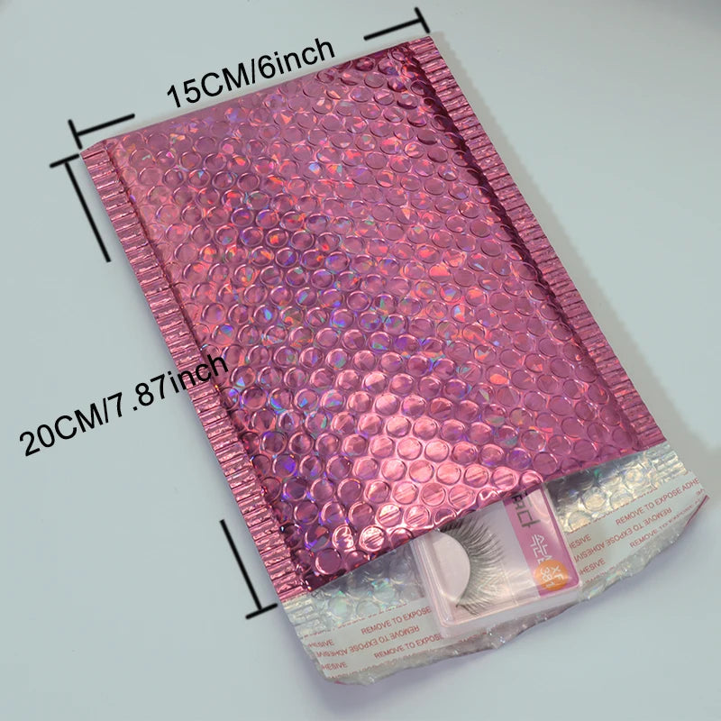 10PCS Holographic Metallic Bubble Mailer Laser Gift Bags Glamour Colorful Foil Bubble Envelopes Padded Shipping Mailing Envelope