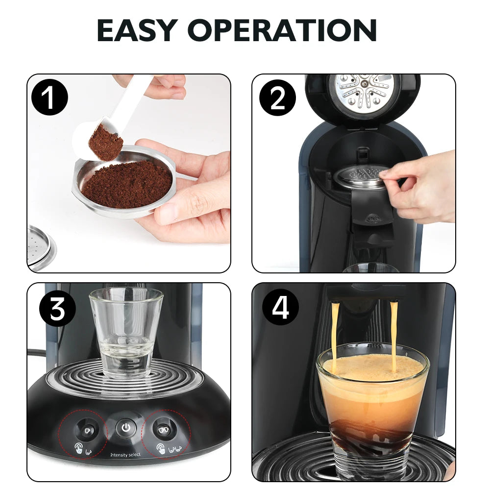 ICafilas for Philips Senseo Machine Stainless Steel Coffee Capsule Caps Reusable Filter Espresso Coffee Maker