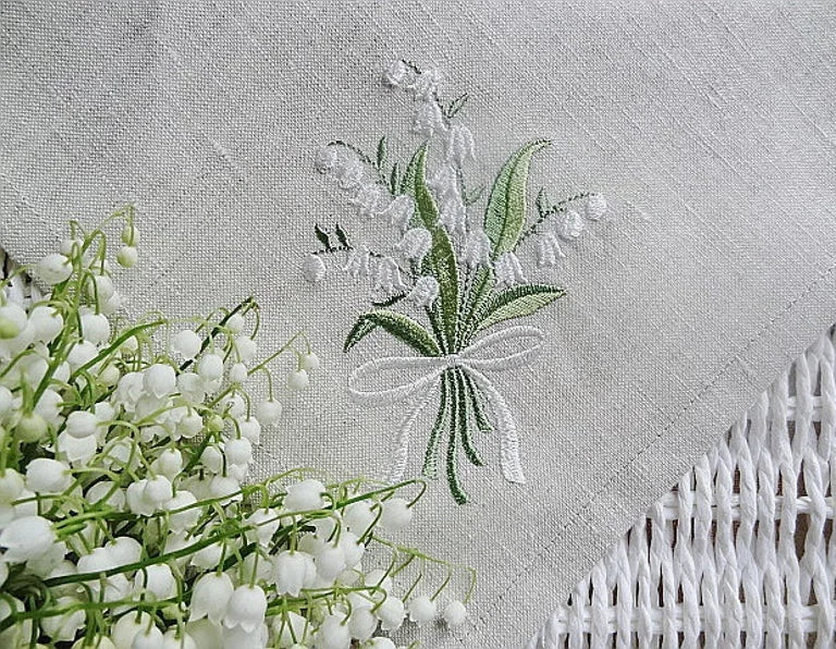 Lily of the Valley, Flower Embroidered Linen Look Napkins, Placemats, Table Mats, Hotel, Airbnb, Restaurant 40x40cm