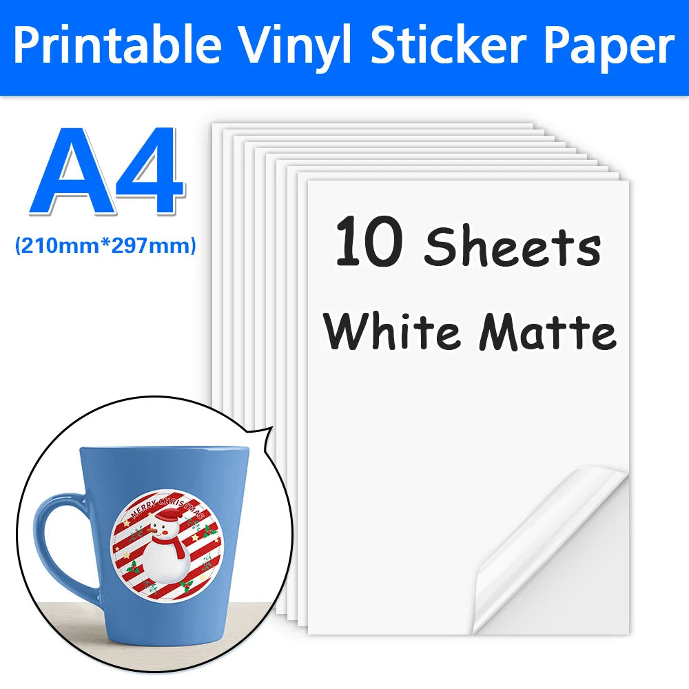10Sheets Transparent Printable Vinyl Sticker Paper Waterproof A4 Self-Adhesive Copy Paper For Inkjet Printer to DIY Labels Craft