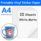 10Sheets Transparent Printable Vinyl Sticker Paper Waterproof A4 Self-Adhesive Copy Paper For Inkjet Printer to DIY Labels Craft