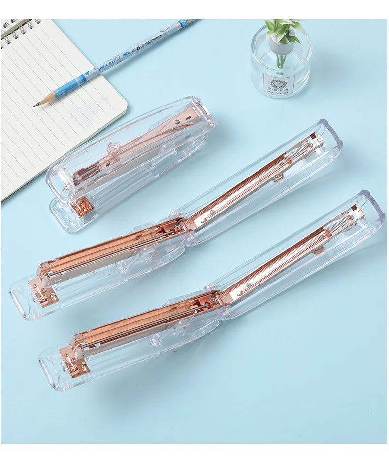 Acrylic Transparent Stapler Rose Gold Color Crystal INS Design 24/6 Staples Stationery Office Binding School Supplies A6331