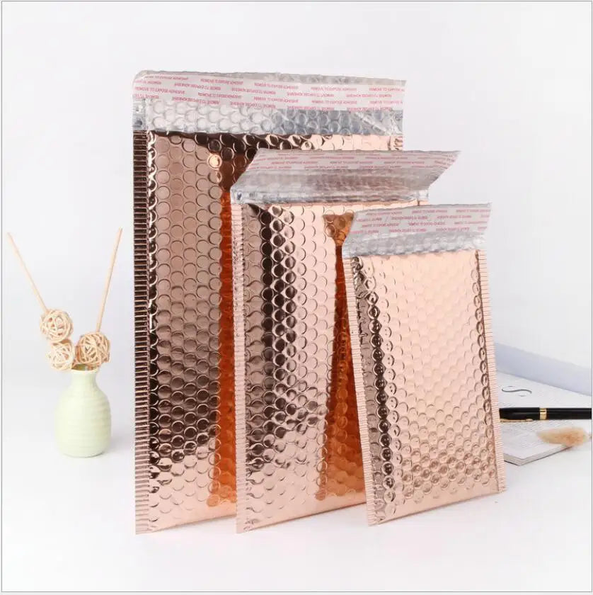 50pcs Rose Gold Poly Bubble Mailer Envelopes Aluminum Foil Padded Envelopes Self Seal Bubble Shipping Mailer Bags