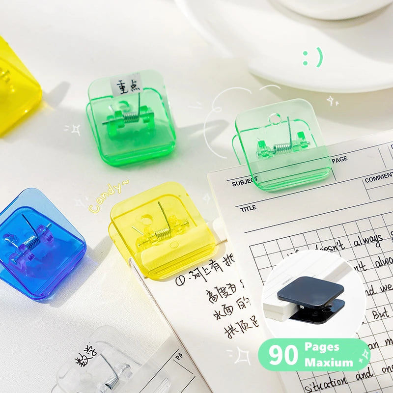 5pcs Candy Mini Square Clips Transparent & Solid Color Page Holder Paper Clip for Memo File Magazine Household A6794