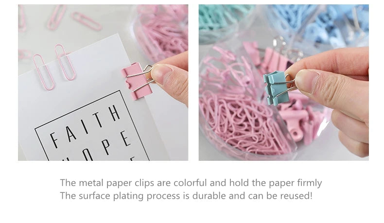 80Pcs/lot Color Binder Clips Set Mint Green Pink blue Multi Paper Clips Kawaii Stationery Office Accessories School Supplies