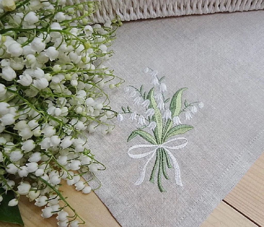 Lily of the Valley, Flower Embroidered Linen Look Napkins, Placemats, Table Mats, Hotel, Airbnb, Restaurant 40x40cm