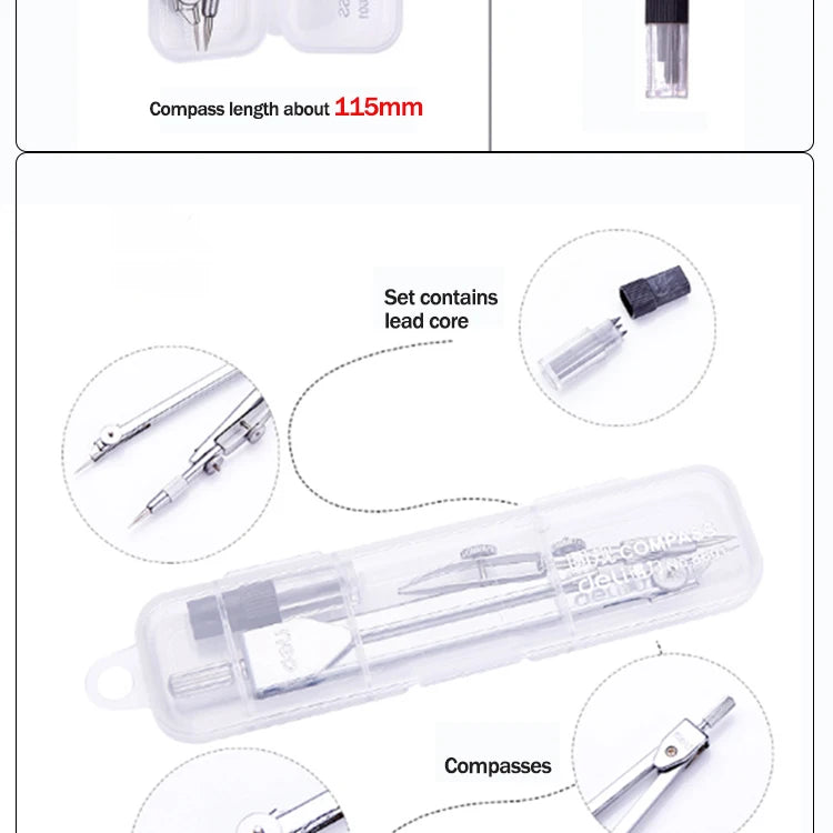 Stainless Steel Multifunctional Drafting Drawing Compass/Lead Core Math Geometry Circles Tool Durable Supplies 8600/8601
