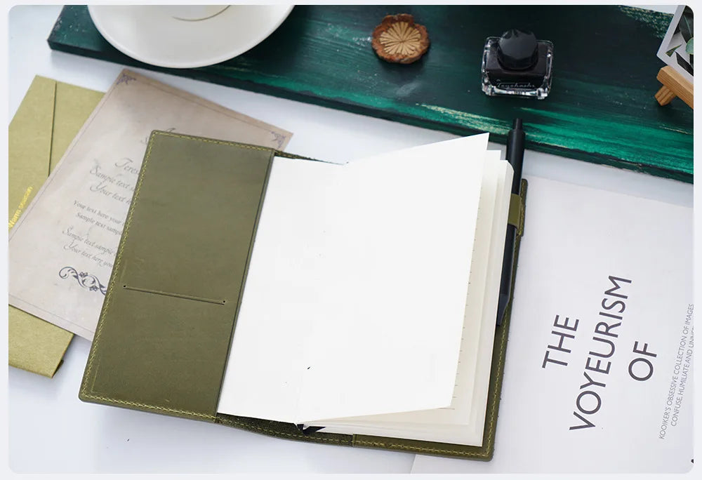 100% Genuine Leather Cover A5A6B6 Sketchbook Planner with Grid Blank Insert Retro Notebooks and Journals Diary Cover Stationery