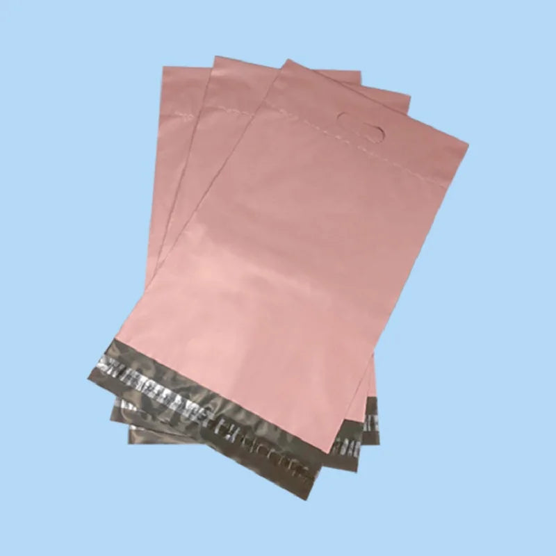 100x Custom LOGO Poly Mailing Bag Pink Mailers Envelopes Plastic Postal Bag Shipping Packages with Handle for Clothing Packaging
