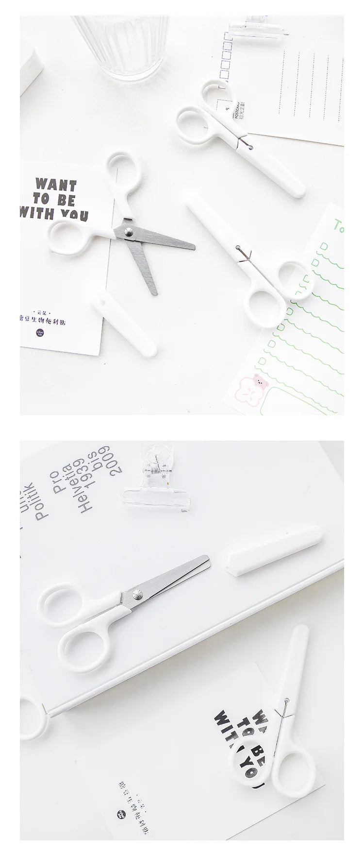 Mini White Scissor INS Style Portable Stainless Steel Blade Cutter for Paper Home Handwork Stationery Office School Gift F676