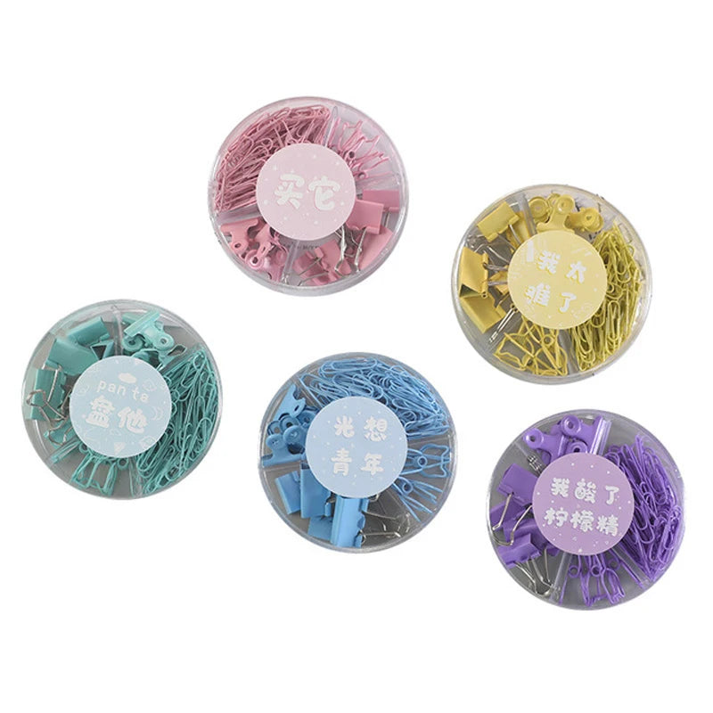 80Pcs/lot Color Binder Clips Set Mint Green Pink blue Multi Paper Clips Kawaii Stationery Office Accessories School Supplies