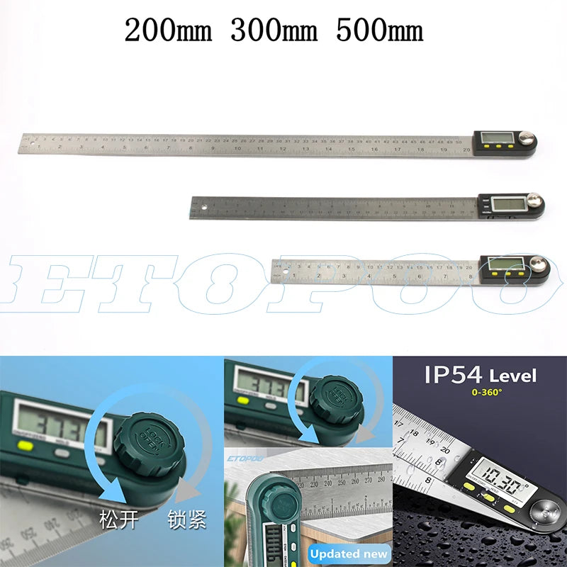 0-200/300mm Digital Angle Finder Meter 0-360 Degree Stainless Steel LCD Protractor Goniometer Ruler