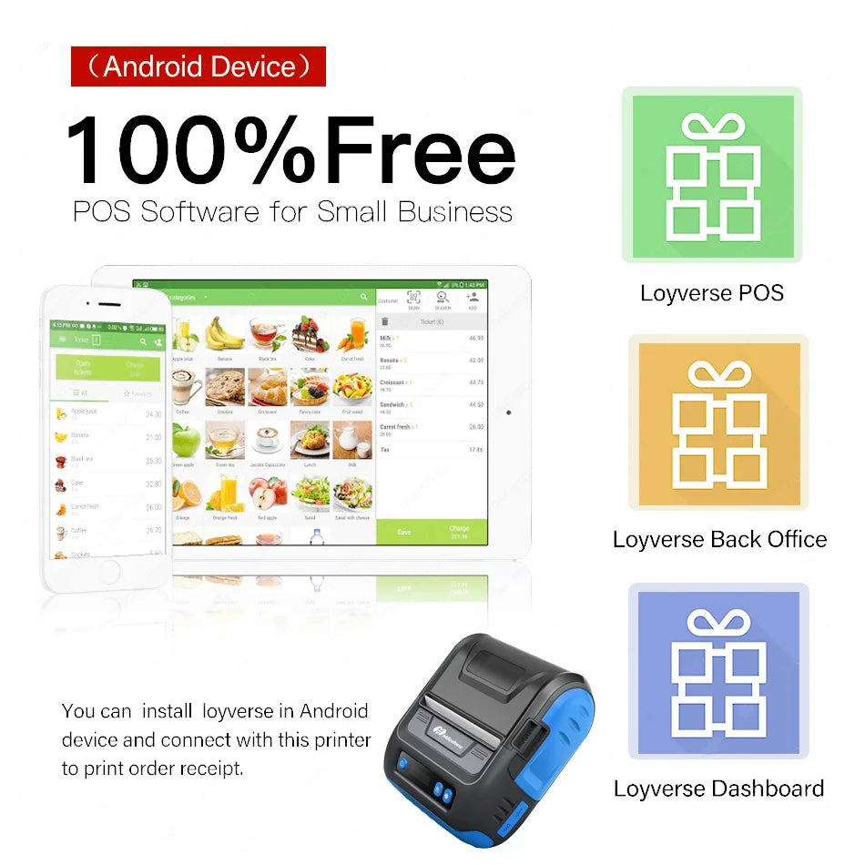 Milestone 80mm 2inch Wireless Bluetooth Thermal  Receipt Printer Receipt Label Maker Portable Sticker Label Printer Portable