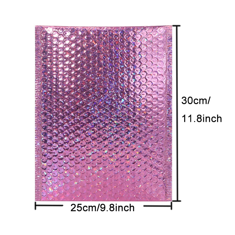 10PCS Holographic Metallic Bubble Mailer Laser Gift Bags Glamour Colorful Foil Bubble Envelopes Padded Shipping Mailing Envelope