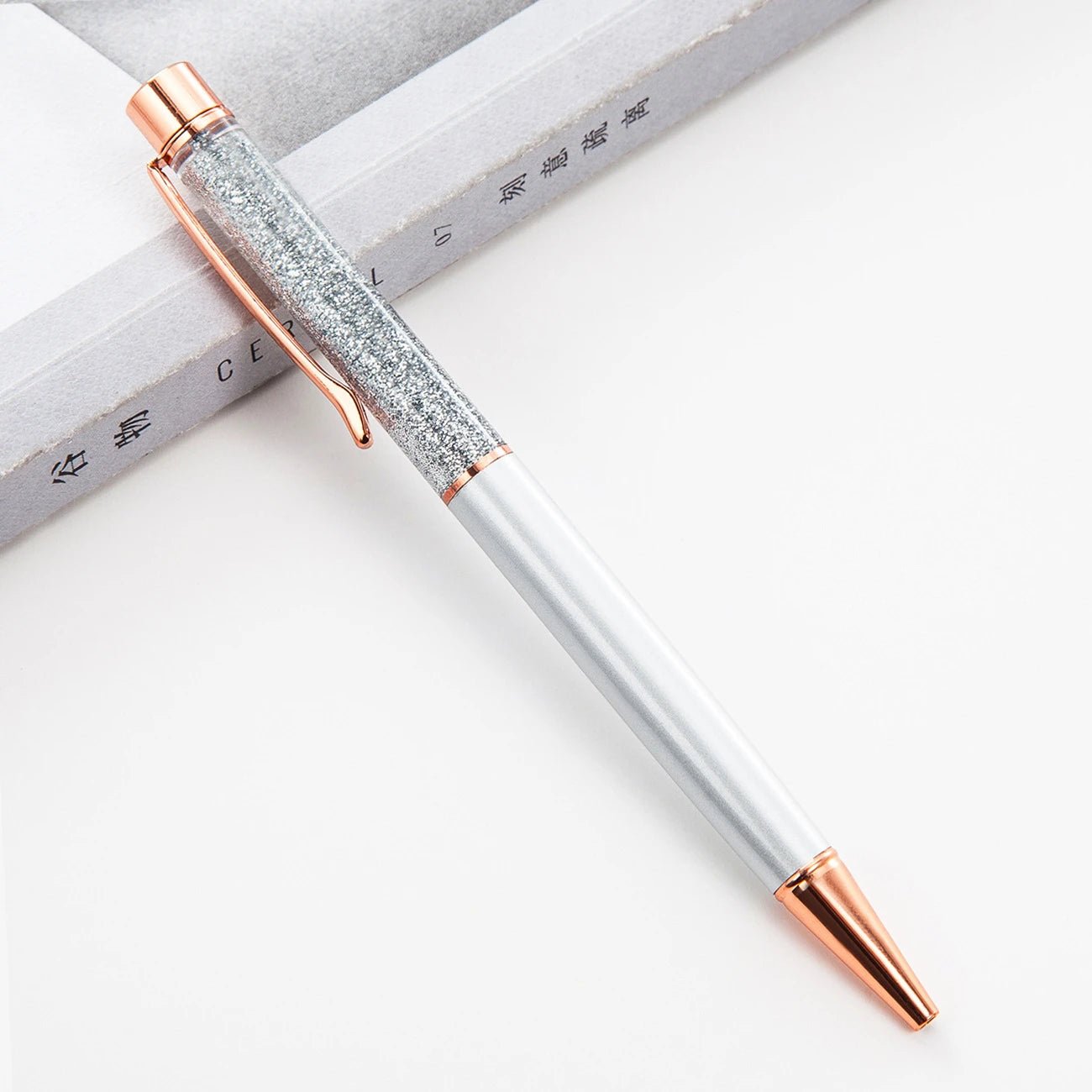 Lytwtw's Ballpoint Pen Oil Metal Office School Supplies Stationery Spinning Rose Gold Gift Cute Clip Glitter