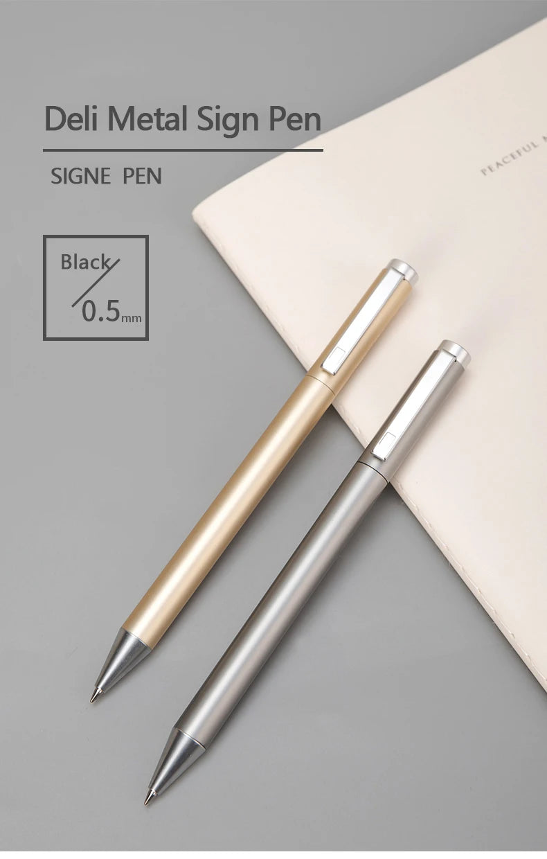 Deli Metal Gel Pen Rollerball Caneta ручка Ballpoint 0.5MM Signing Pens for Office Students Business Stationary Supplies